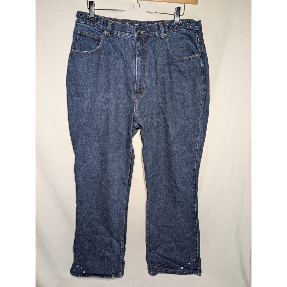 L.A. Blues Vtg Women's Bootcut Bedazzled Jeans 20W Dark‎ Wash Y2K Plus Size